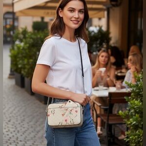 SOLD Thank you Guess Cream & Pink Floral with Monogram Shoulder/Crossbody Bag